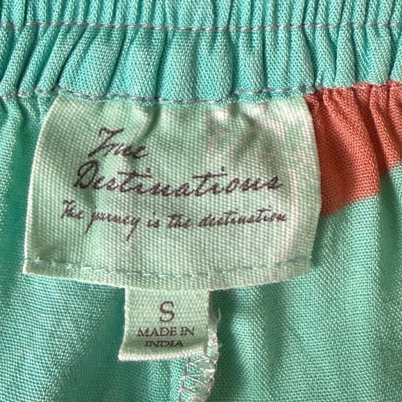 True Destinations Pants Womens Small Teal Pink Tropical Floral Wide Leg Resort - Picture 4 of 12